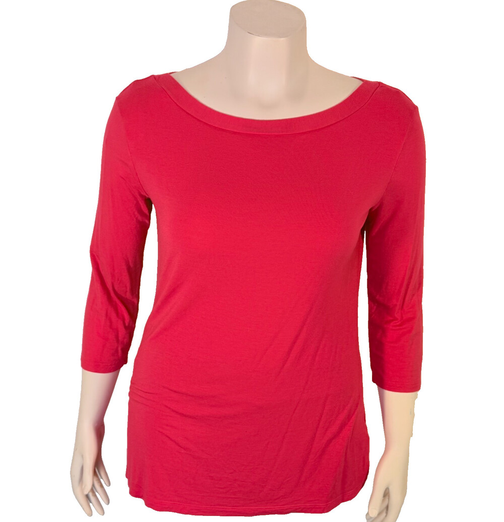 Apt.9 Tunic Tee Shirt Women's L Red Boat Neck 3/4 Sleeve Flared Hem
